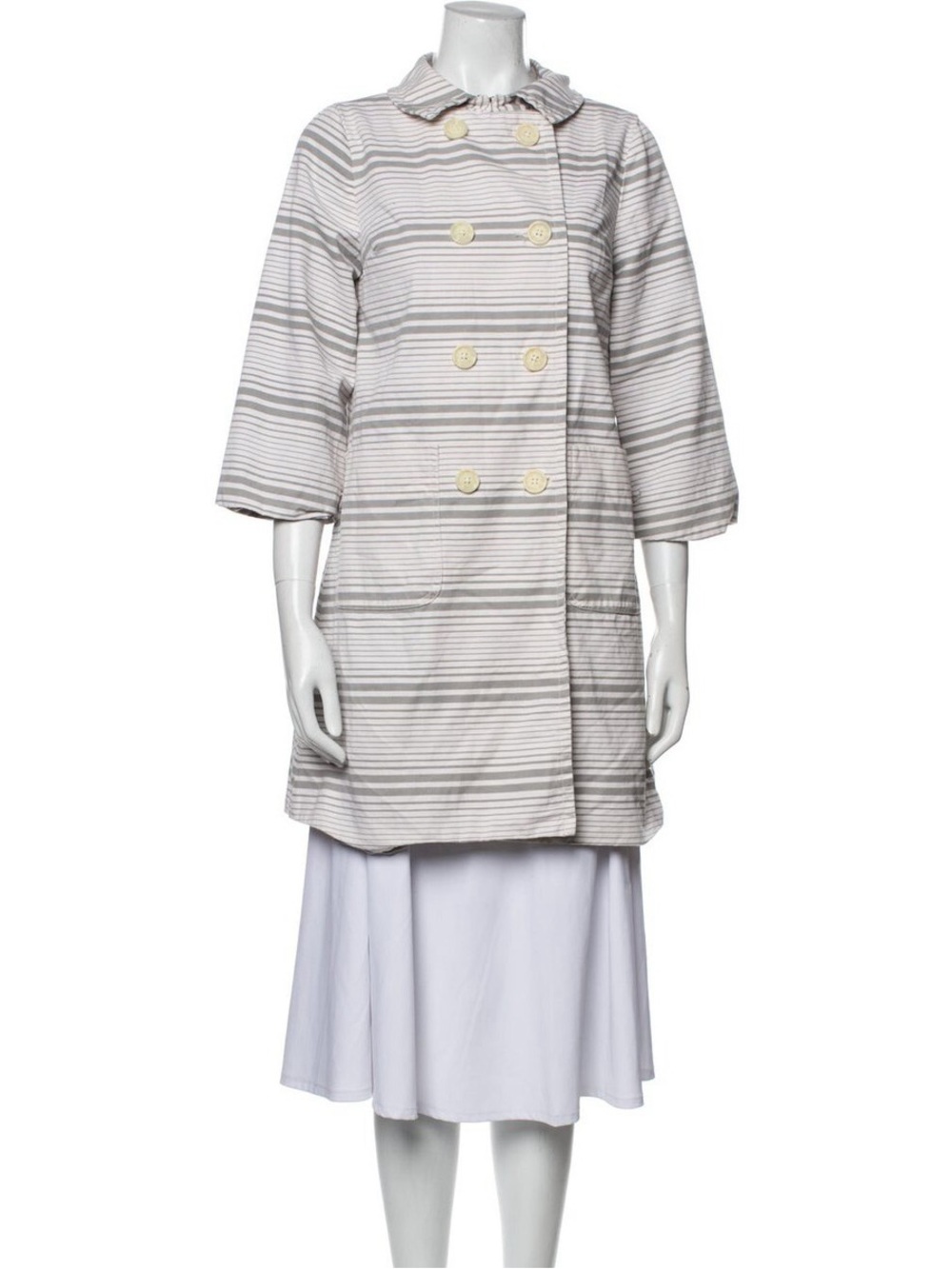 Proenza Schouler Striped Cream and Gray Double-Breasted Trench Coat - XS